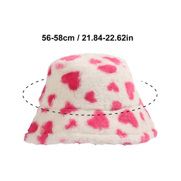 Söt Luddig Kontrastfärg Kärlek Hjärta Plysch Bucket Hatt och Vinter All-match Hatt Dam Hatt Retro O2p9 D M