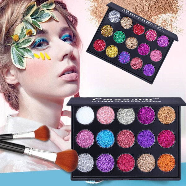 15 Färger Paljett Högpigmenterad Ögonskugga Ögonmakeup Skuggpalett E8I5 02 6.5g