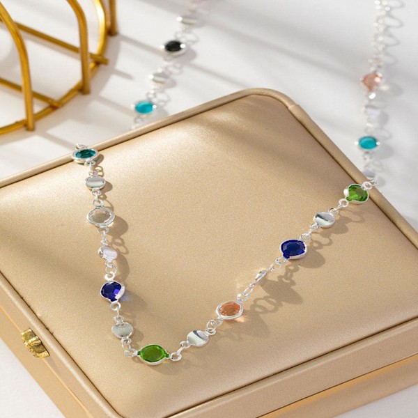 Kort Halsband Ins Stil Färgglad Zirkon Semesterstil Choker Enkel Mode Tjejaccessoarer Q0R8 C 1pcs