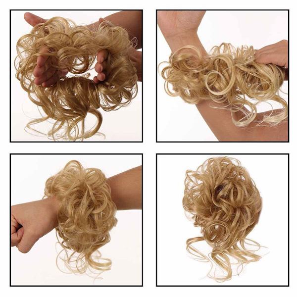 Hårförlängning för kvinnor, chignon, rufsigt hårknut, hästsvans, lockiga hårförlängningar. Hår B0A6 2 One-size
