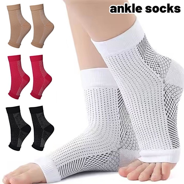 Kompressionsstrumpor Ankelkompressionsärmar Stöd för fotvalv Neuropati Lindrande Strumpor C1 White L/XL