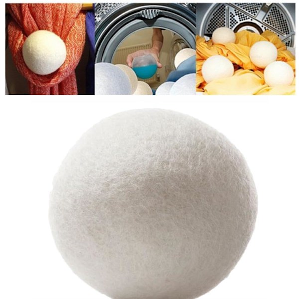 Torkbollar i ull, återanvändbara torkbollar, ullbollar ersätter torkdukar, återanvändbar tvättfleece torrbollssats, tvätt whiteA 6cm 2pcs
