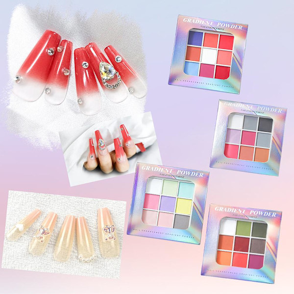 9 Färger Solid Klappande Nagelpulver Rosa Glittrande Lazy Shell Flow Gradient Pulver Matt F5E1 XZ-420 1set