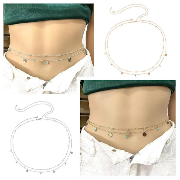 Enkel Dubbel Lager Glänsande Midjekedja För Kvinnor Modeaccessoarer S4b8 Silvery 1pcs