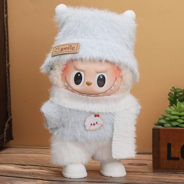 【Endast Kläder】17cm Labubu Kläder V1/v2 Sittande Party Set Dockkläder Klänning Vinyl Kostym Up I8n7 Winter Mocha 1pcs