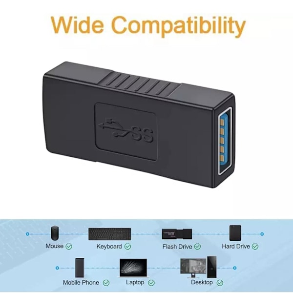 USB 3.0 A Hona till Hona Konverter Adapter Kontakt Kopplare Kabel Förlängare X0U5