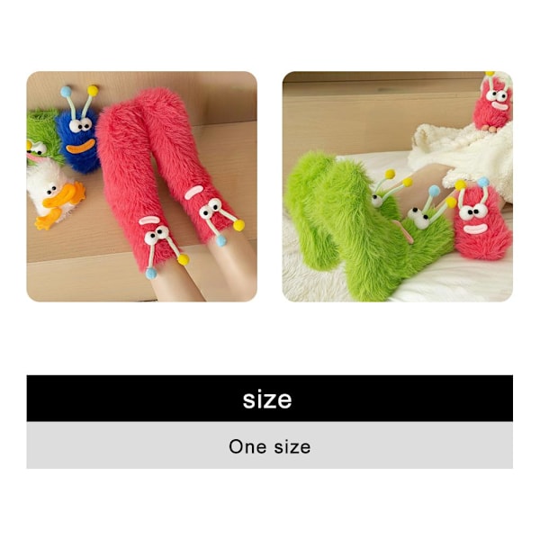 Fula Söta Roliga Stora Ögon Plyschstrumpor Dam Höst Vinter Strumpor Fluffiga Hem Förtjockade Golv Q3d9 Red One size