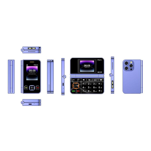 För V8pro Dual Screen Vikbar Flip Funktion Telefon Utländskt Språk Stor Knapp↙ black 1pcs