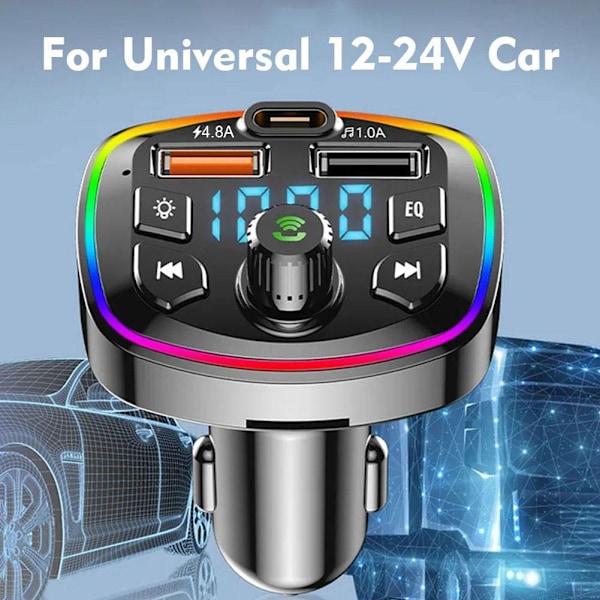 Billaddare FM-sändare Bluetooth 5.0 Handsfree Dubbel True 3.1A Port USB F7E0