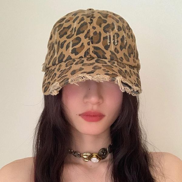 Basebollkeps Leopardmönster Retrostil För Kvinnor Trendig På Stan Cool Personlighet Får Ansiktet Att Se Mindre Ut Spetsig Hatt Solskydd khaki One size