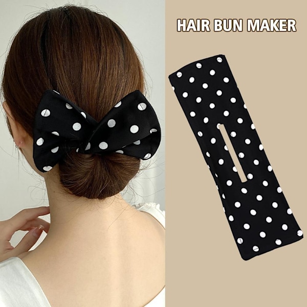 Kvinnor Lazy Hair Curler Magic Bun Maker Styling DonutBow Band Former Twist ♤♤ black polka dots one-size