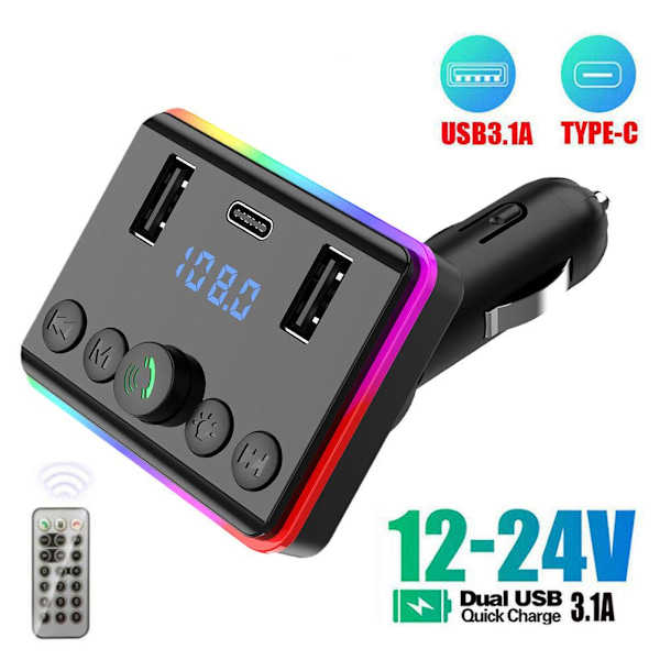 Bil MP3 Bluetooth FM-sändare PD Type-C Dubbel USB Snabb Handsfree U5 G4H3 M7T8