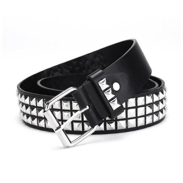 Punk Rock Silver Svart Metall Nitar Pyramid Studs Svart Läder med Bälte. White One size