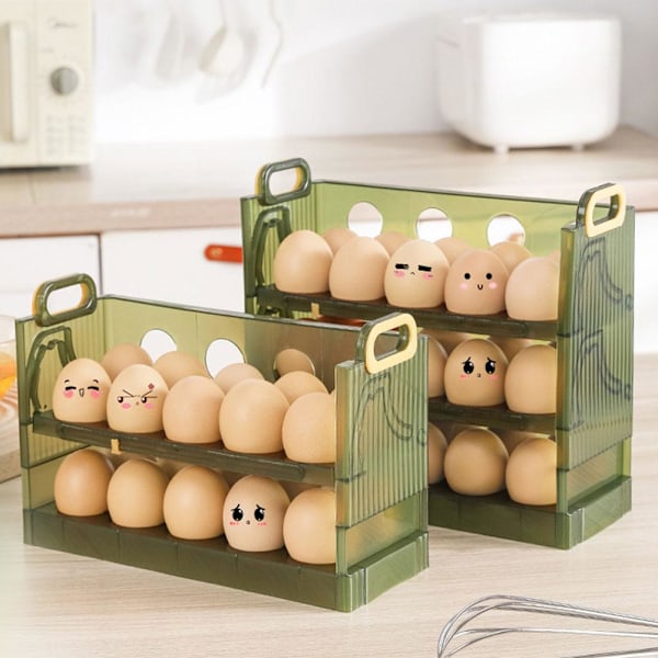 Vändbar Ägg Kylskåpsorganisatör 20/30 Kapacitet Klar Förvaring Kylskåp/s N8X8 greenB three-tier