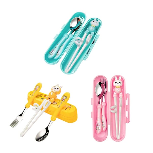Lärande Ätpinnar Sked och Gaffel Bestick Set Barn Ätpinnar Z3E4  green 3pcs