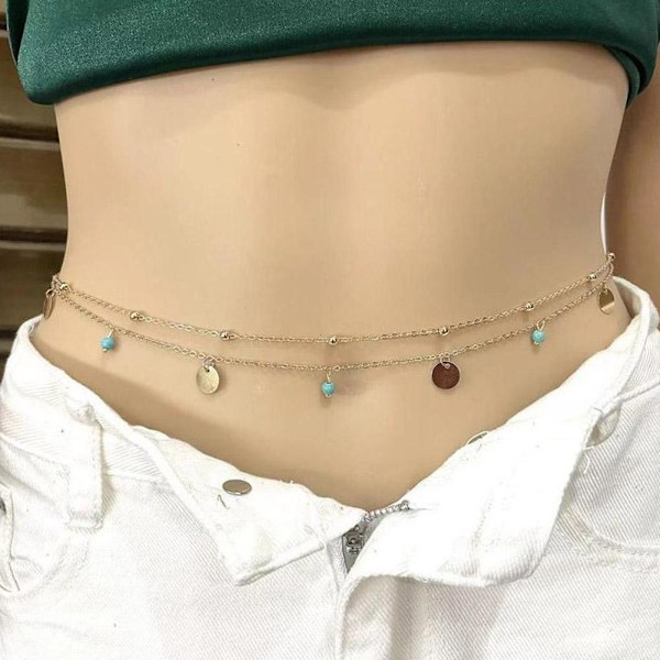 Enkel Dubbel Lager Glänsande Midjekedja För Kvinnor Modeaccessoarer S4b8 Golden 1pcs