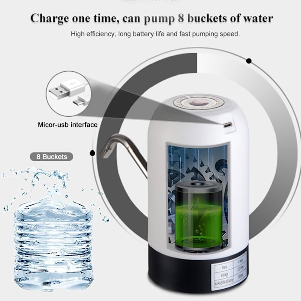 Elektrisk hushållsvattenpump för flaskvatten Mineralvatten Automatisk vattendispenser Trådlös vatten W6h5 white 1pcs