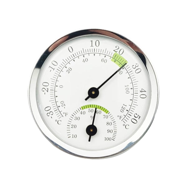 Termometer Mini Hygrometer Analog Luftfuktighet Rumsklimat Ne Utomhus-Inomhus C9C3 silver green One-size
