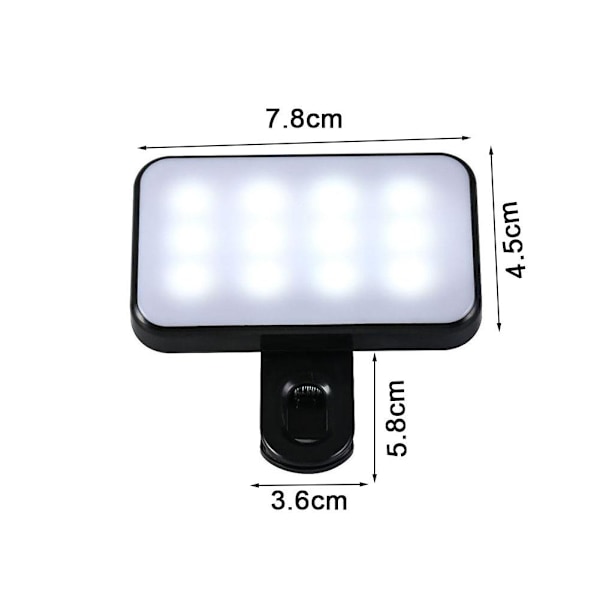 Clip-On Uppladdningsbart Selfie-ljus Justerbar Ljusstyrka För Mobil Dator. blackA 1set 2pcs