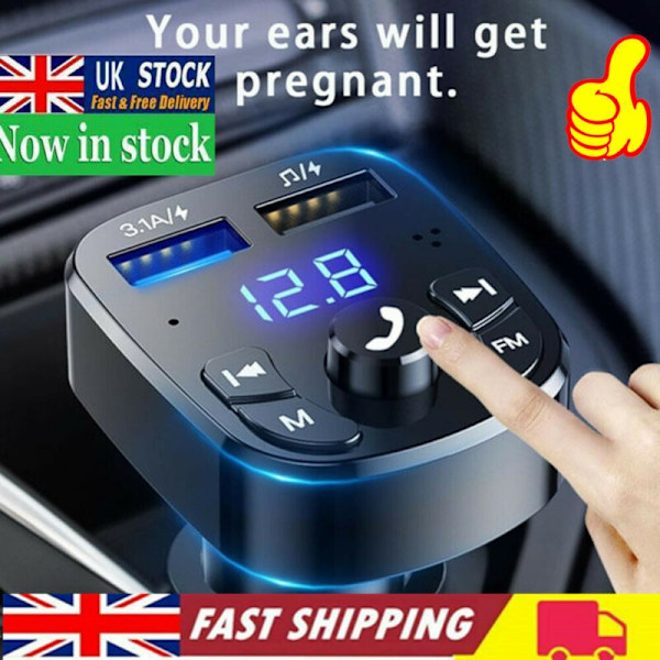 Bluetooth version 5.0 FM-sändare Bilspelar-kit Kort Billaddare Snabb med QC3.0 Dubbel USB Voltmeter & AUX IN/UT DC 12/24V