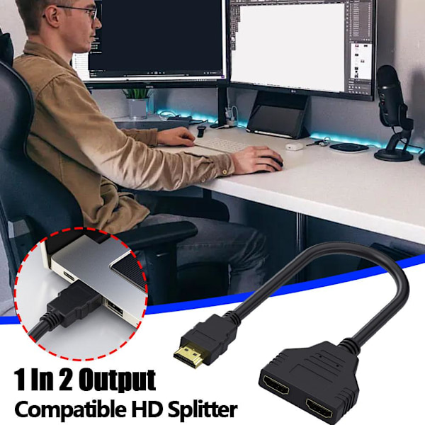 HDMI Splitter Adapterkabel 1 Ingång 2 Utgångar för Kontorsmonitor PC Laptop 1080p*