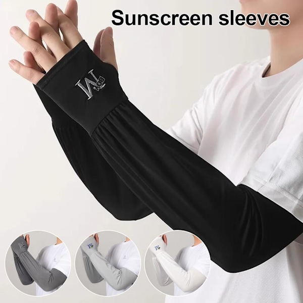 Unisex Långa Halvfingerhandskar Armskydd Sol UV-skydd Arm Ice Cover` A9R9  gray2 48*11cm