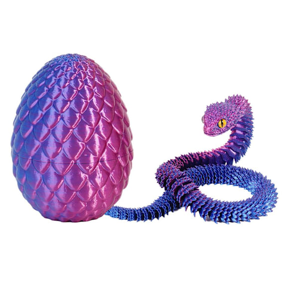 3D-printad Cool Eyes Orm med Ägg, Multi-ledad Rörlig för Vardagsrum Heminredningstillbehör Q8b3 Reddish blue Snake with Egg