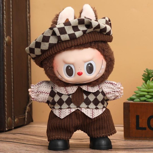 【Endast Kläder】17cm Labubu Kläder V1/v2 Sittande Party Set Dockkläder Klänning Vinyl Kostym Up I8n7 Winter Mocha 1pcs