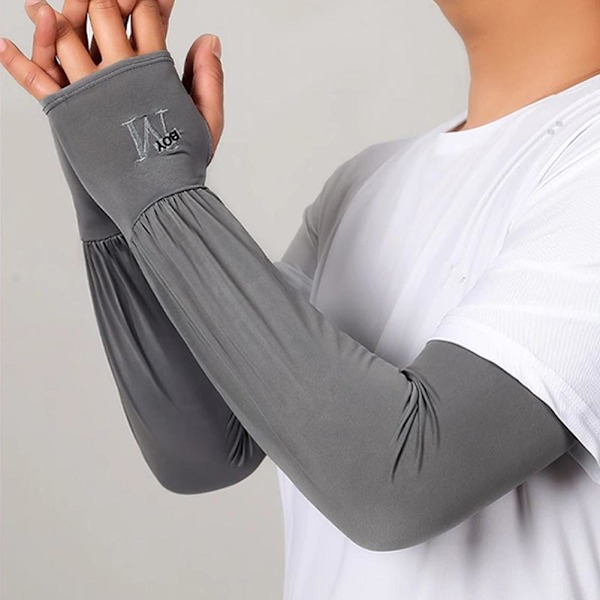 Unisex Långa Halvfingerhandskar Armskydd Sol UV-skydd Arm Ice Cover` A9R9  gray2 48*11cm