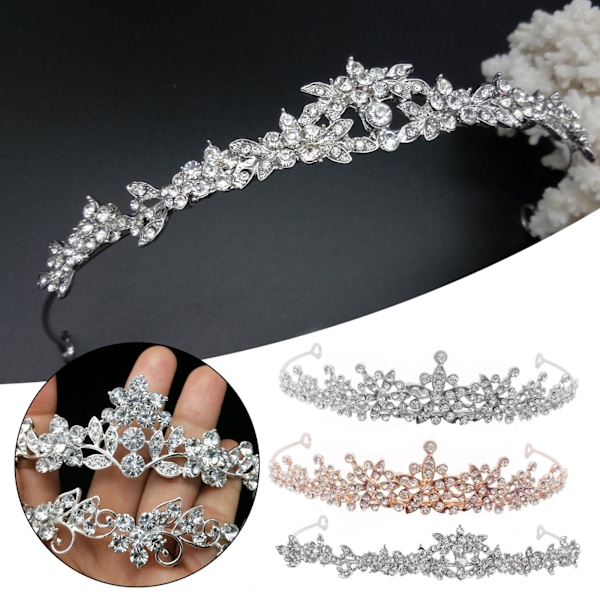 Silver Bridal Tiara med Faux Pearl Crystal och Rhinestone Accen 3 silver
