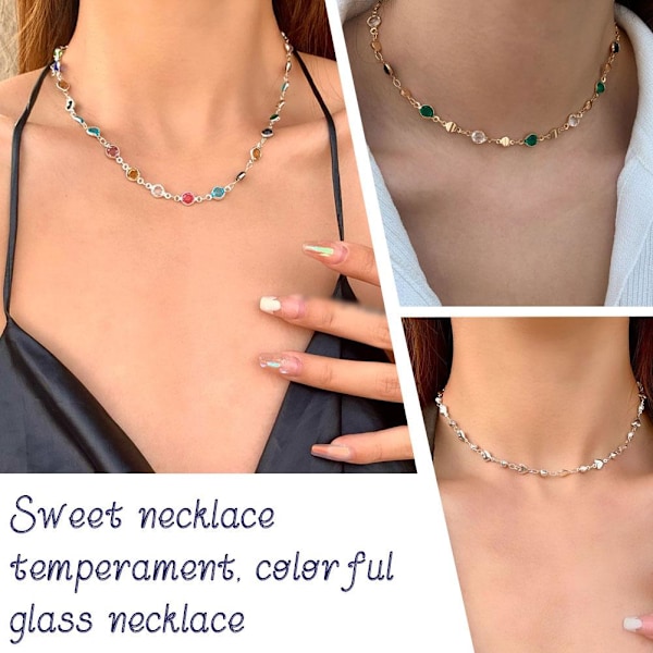 Kort Halsband Ins Stil Färgglad Zirkon Semesterstil Choker Enkel Mode Tjejaccessoarer Q0R8 C 1pcs