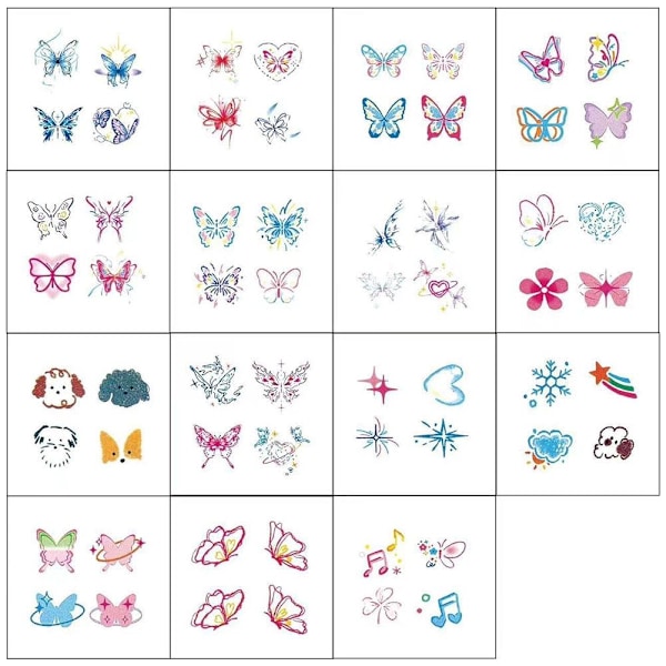 15 ark Mini Finger Färgglada Fjäril Tatuering Klistermärken Färg Söta Klistermärken Tatuering Vattentät Q4V7 A set 15pcs