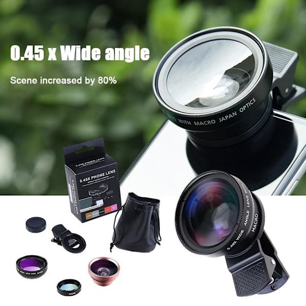37mm Mobiltelefonlins 0.45x 49uv Super Vidvinkel + Makrolins Universal C P4C8 black one-size