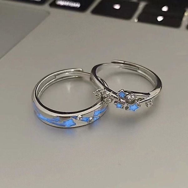 Ringar Stjärnklar Natt Par Nattlysande Ringar Eleganta Utsökta Ringar~ B8W4 J8 B3J6 2 pcs One size