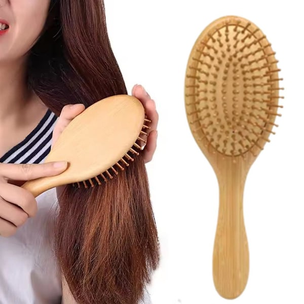 Gummikudde Hårborste Naturlig Bambu Minskar Trycket på Hårbotten Ergonomisk R9R9 A3V4