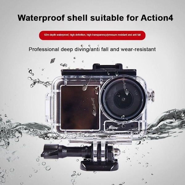 60M Vattentätt Skal för DJI OSMO Action 3 4 för Surfing Dykning Simning K8S2