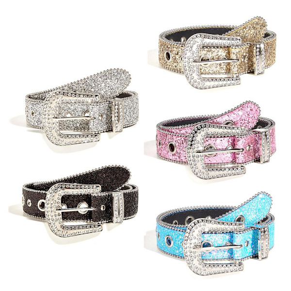 Dam Glitter Strass Midjebälte Kvinnors Heta Bälten C0 Z3A6 silver (color) 1PCS