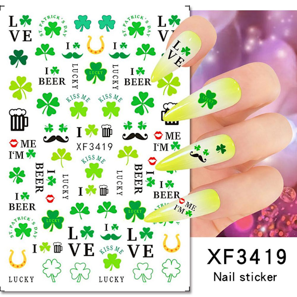 Grön Fyrklöver 3D Nagelstickers För DIY Manikyr Slider style 4 1pcs