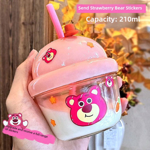 Mini Tecknad Björn Söt Ins Bärbar Glas Vattenkopp Dun Dun Kopp Med Sugrör Glas Dunking Kopp F6k3 Pink 210ml