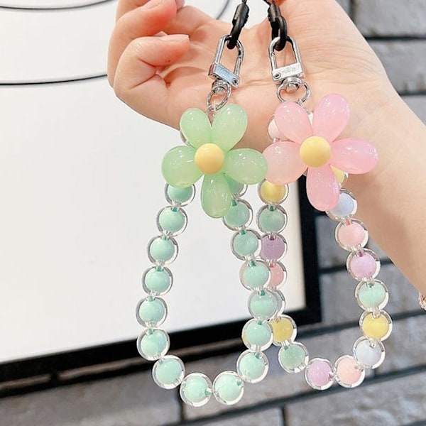 Handledsrem Telefon Lanyard Pärlor Telefonkedja Mobiltelefonrem Mobilkedja J9M4 green 1set