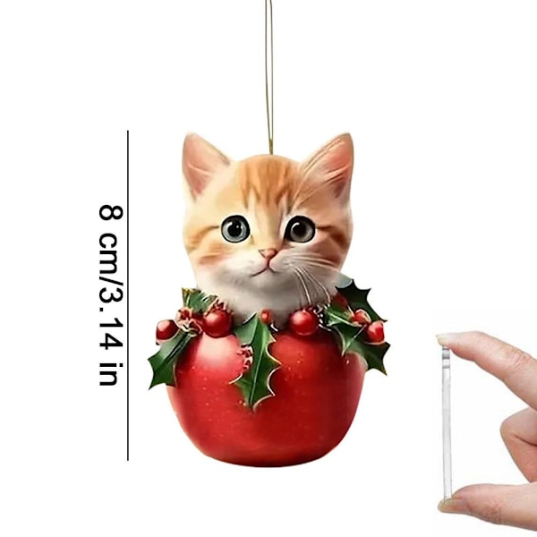 2024 Kattprydnad för Julgran, Julkatt med Tomteluvor Hängande Hänge, Akrylhänge 2D Julkatt Prydnader, Julgran 5 1pcs