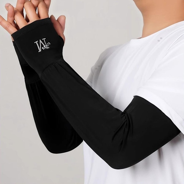 Unisex Långa Halvfingerhandskar Armskydd Sol UV-skydd Arm Ice Cover` A9R9 Black 48*11cm