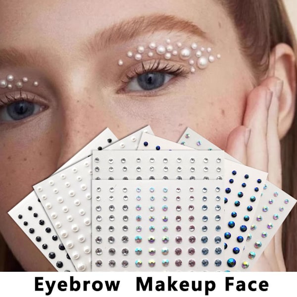 Ögonbrynsmakeup Ansikte Multi-storlek Pärla Ögonbryn Ansikte Borr Strass Dekoration J1Q9 white ab 1pcs