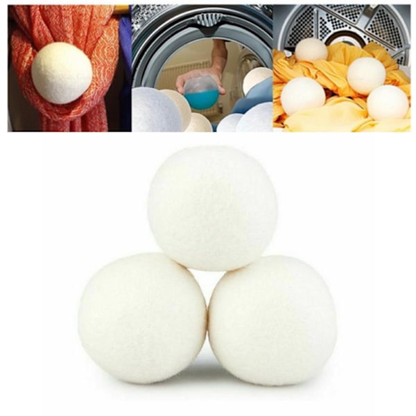 Torkbollar i ull, återanvändbara torkbollar, ullbollar ersätter torkdukar, återanvändbar tvättfleece torrbollssats, tvätt whiteA 6cm 2pcs