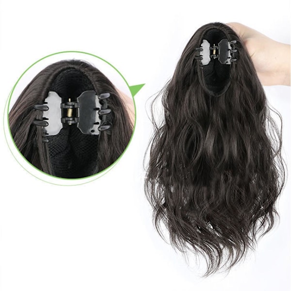 Lockig Hästsvans Förlängning Äkta Hår Hårstycke Dragsko Hårklämma Hästsvans S9P1 black brown 25cm