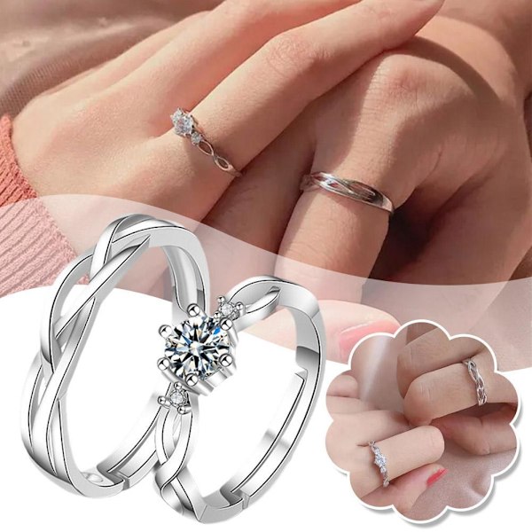 Parringar Kristall Par Bröllop Justerbara Ringar Smycken✨4 Z5M2 B One size