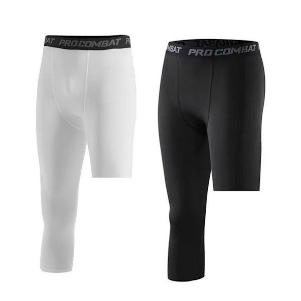 Kompressionsbasketbolltights för män, enbent, kompressionsbyxor, beskurna leggings, sommar GYM-byxor, löparbyxor, träningsbyxor white-right XXL