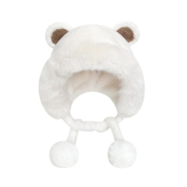 Söt Tvättbjörn Plysch Björn Mössa Dam Vinter Varm Hink Fluffig Mjuk Mössa Öronskydd Mössa A2C3 White One size