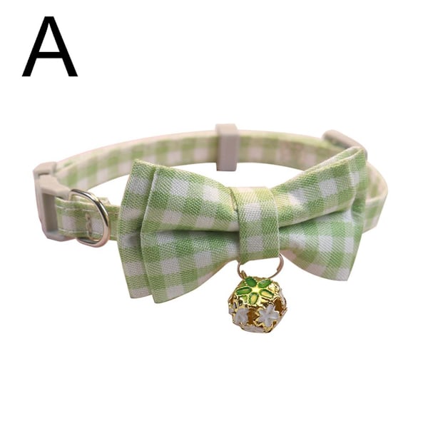 Halsband för hund & katt, valp, justerbart med bjällra och prickig rosett H9A9 green2 onesize