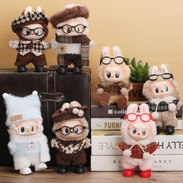 【Endast Kläder】17cm Labubu Kläder V1/v2 Sittande Party Set Dockkläder Klänning Vinyl Kostym Up I8n7 Winter Mocha 1pcs